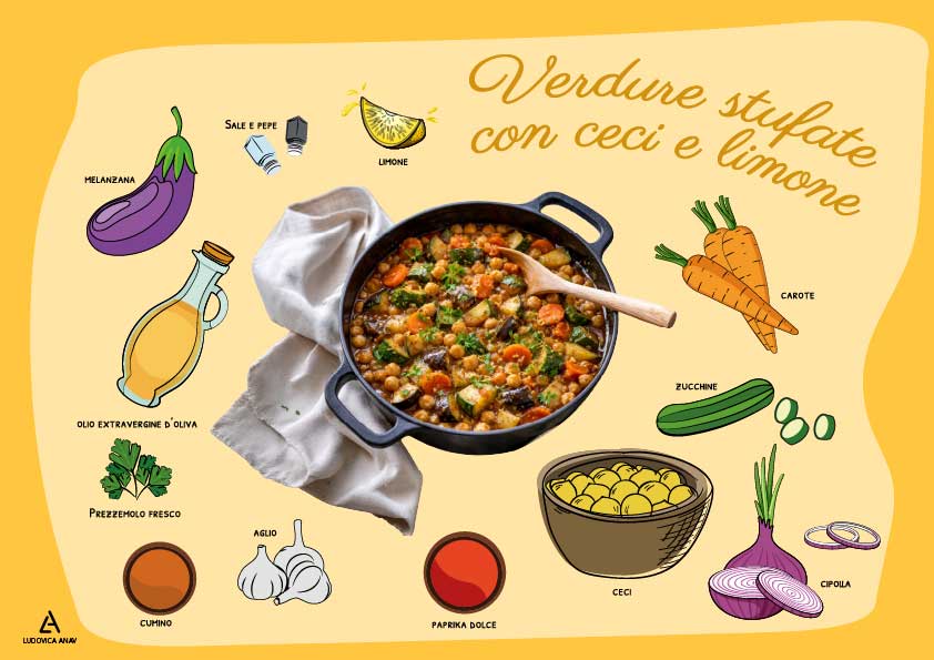 Verdure stufate lentamente con ceci e limone