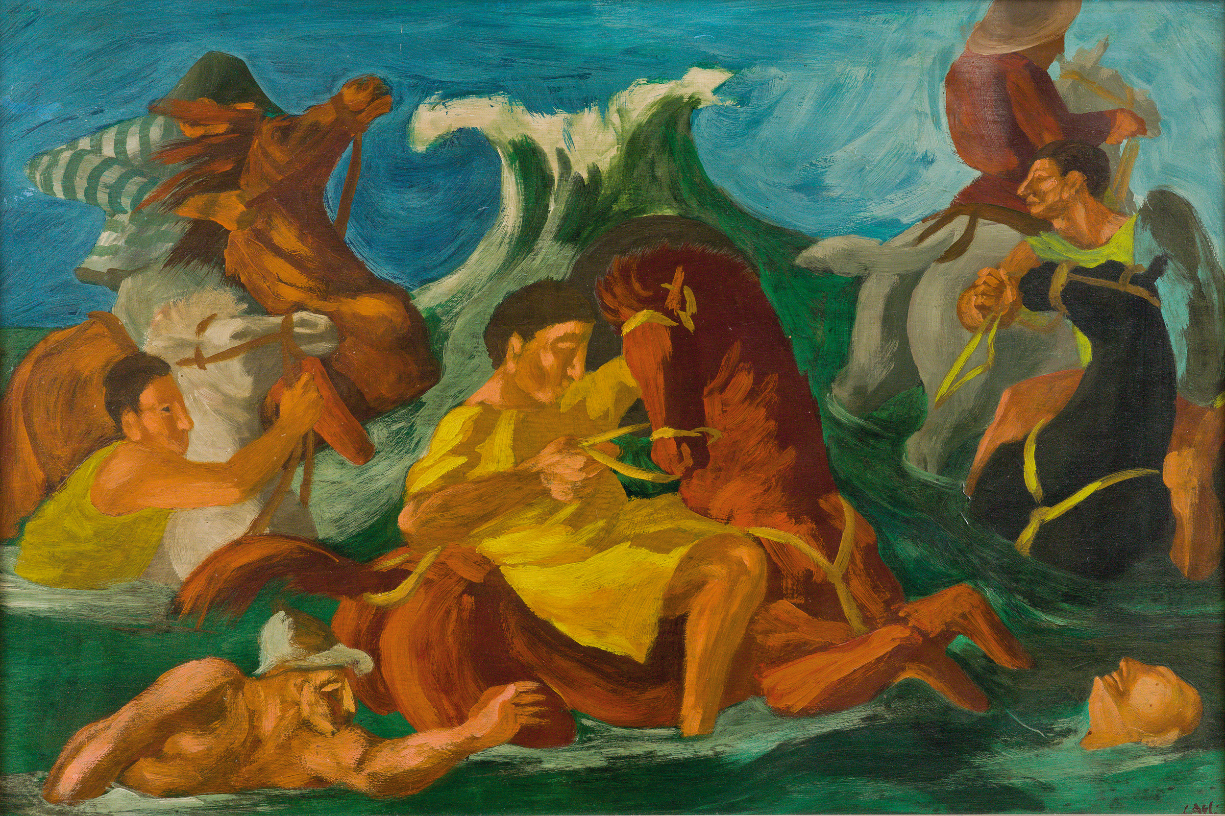 Corrado Cagli, Passaggio del Mar Rosso, 1934, olio su tavola, Collezione privata