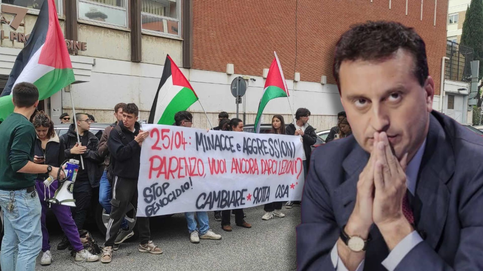 Gruppo di studenti contesta David Parenzo davanti alla redazione di La7. Il giornalista: “Oggi girare con la kippà è pericoloso”