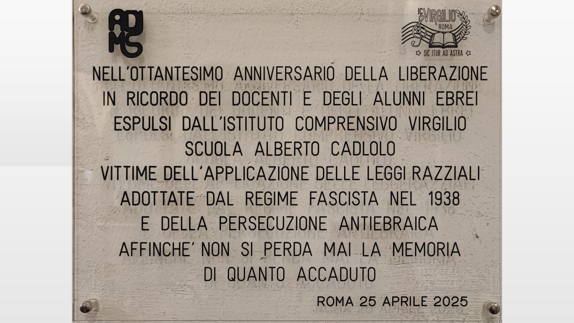 Una targa alla scuola A. Cadiolo per ricordare gli alunni espulsi nel ‘38