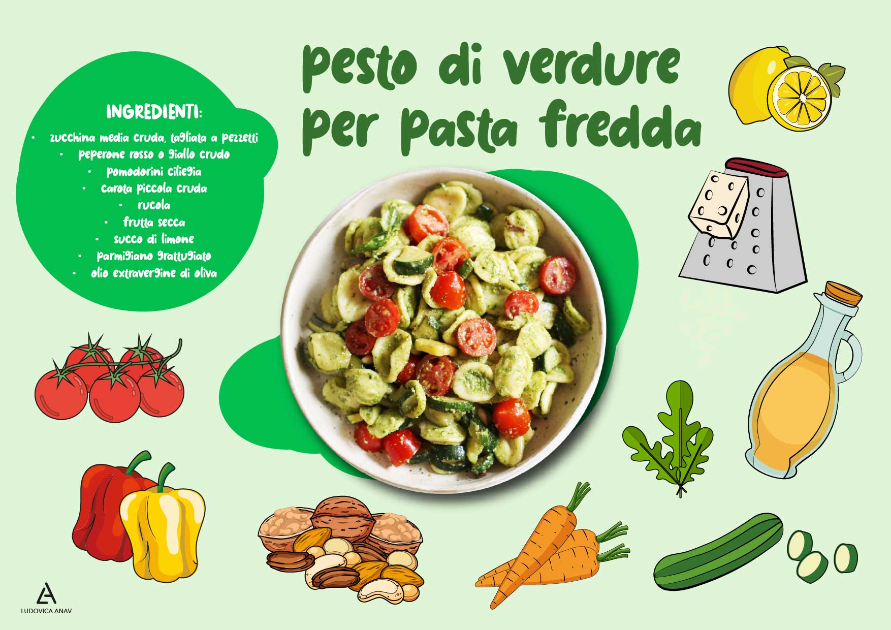 Pesto di verdure estivo per pasta fredda