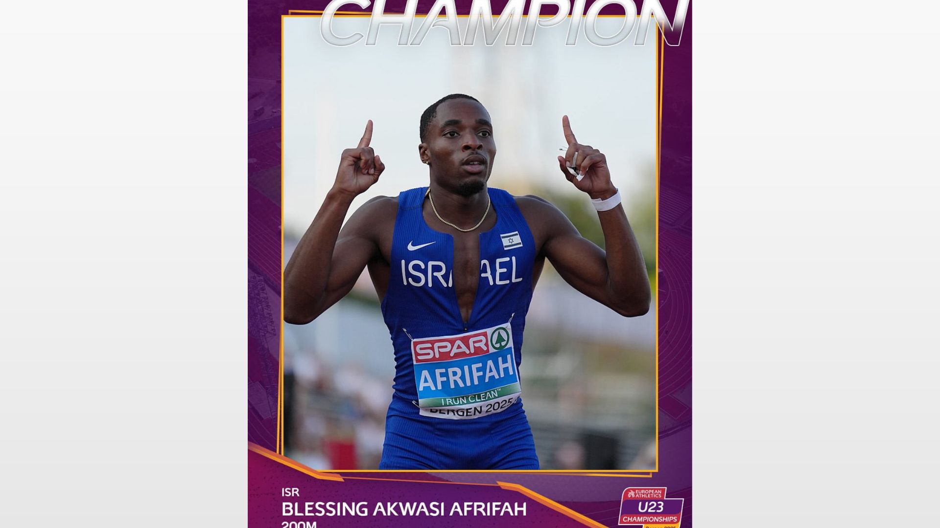 Europei U23 Atletica: l’israeliano Blessing Afrifah è di nuovo oro nei 200 metri