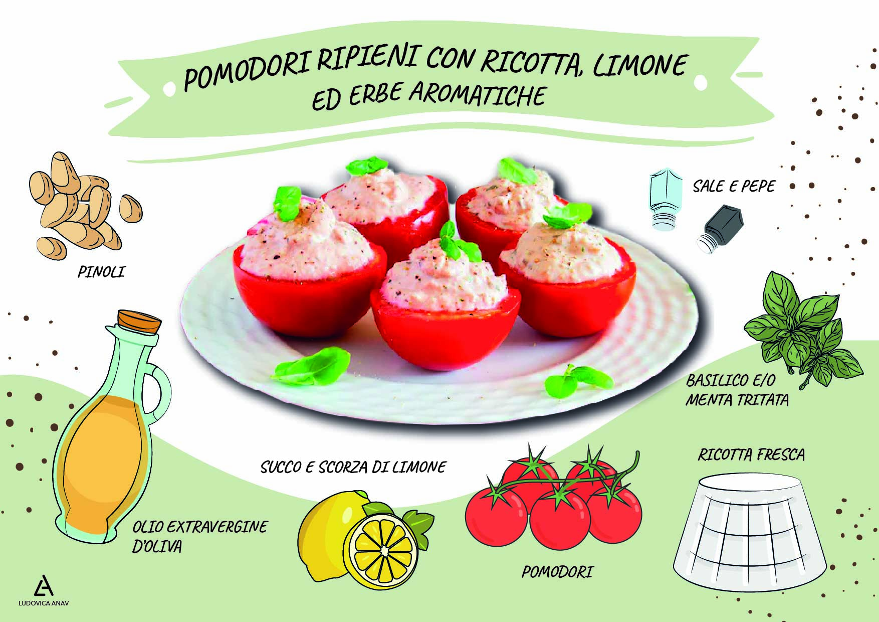 Pomodori ripieni con crema di ricotta, limone ed erbe aromatiche