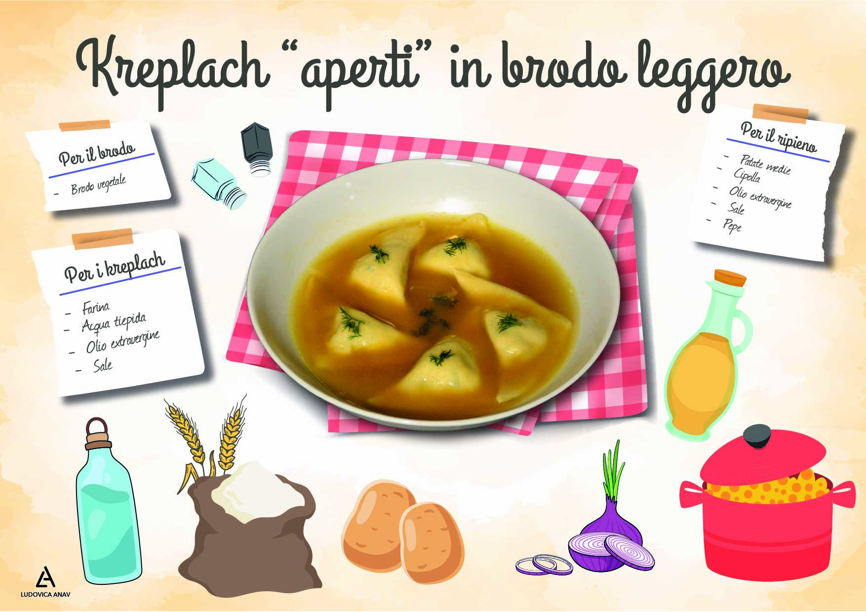 Kreplach vegetariani in brodo